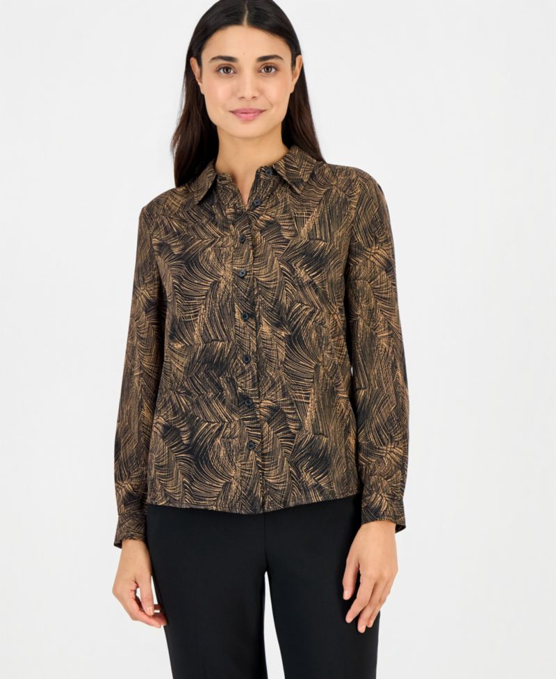 Women's Petite Button-Down Collared Blouse