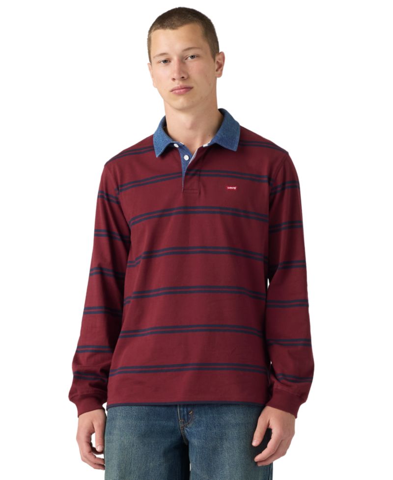 Men's Relaxed-Fit Long Sleeve Striped Rugby Shirt