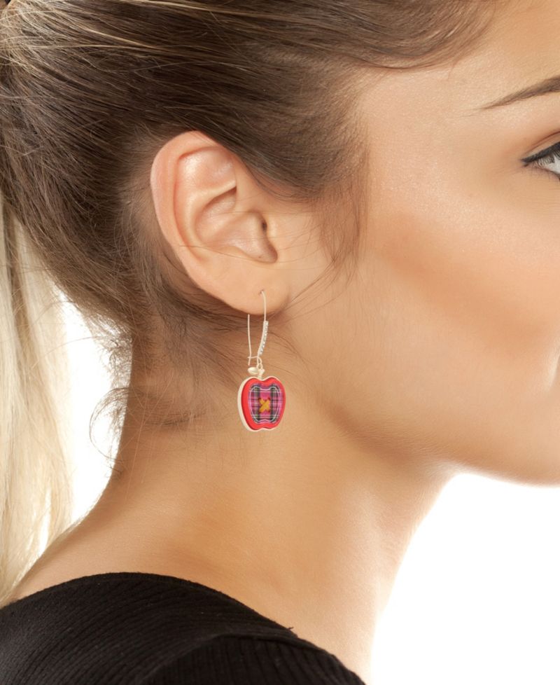 Faux-Stone Best In Class Plaid Apple Dangle Earrings