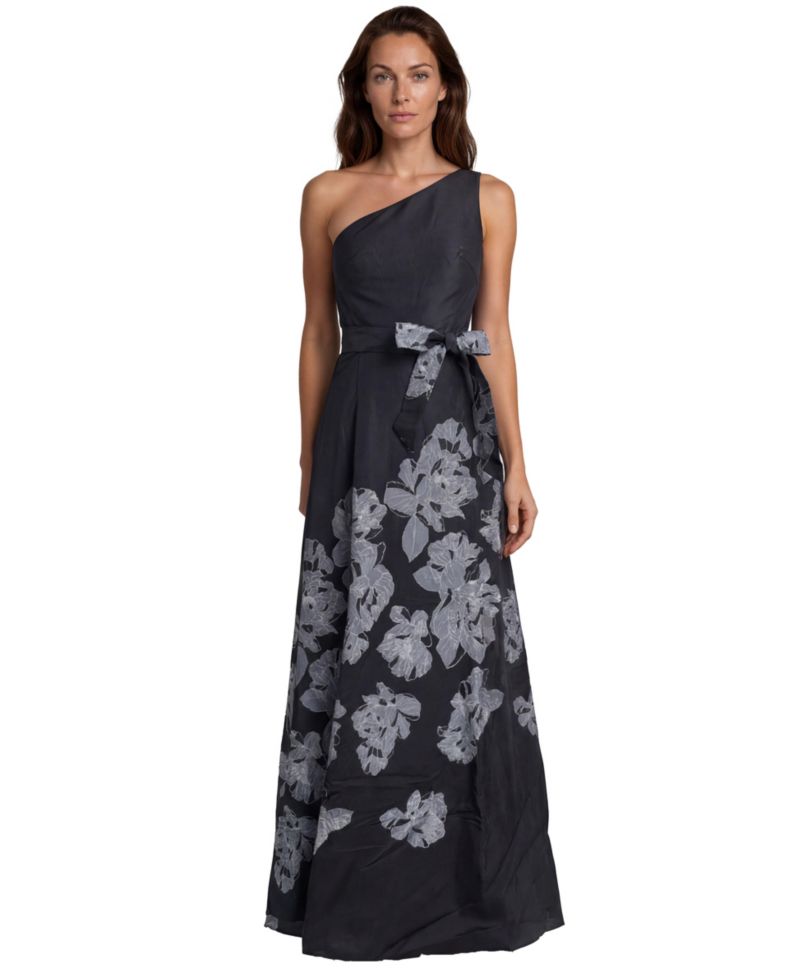 Women's Floral-Print One-Shoulder Mikado Gown