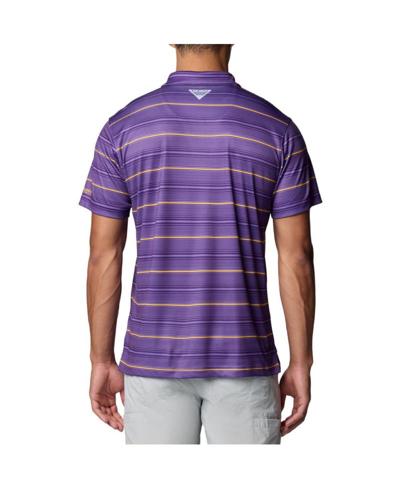 Men's Purple LSU Tigers PFG Super Terminal Tackle Omni-Shade Stripe Polo Shirt