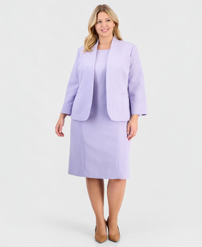Plus Size Jacquard Open-Front Jacket 2 Piece Dress Suit