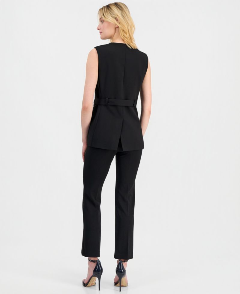 Women's Sleeveless D-Ring Wrap Blazer & Pull On Kick-Flare Pants