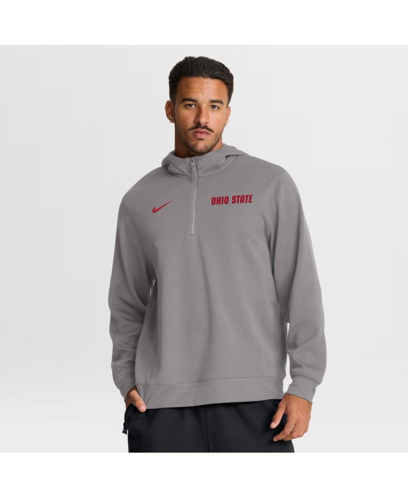 Men's Gray Ohio State Buckeyes 2025 Coaches Premium Dri-FIT Quarter-Zip Hoodie