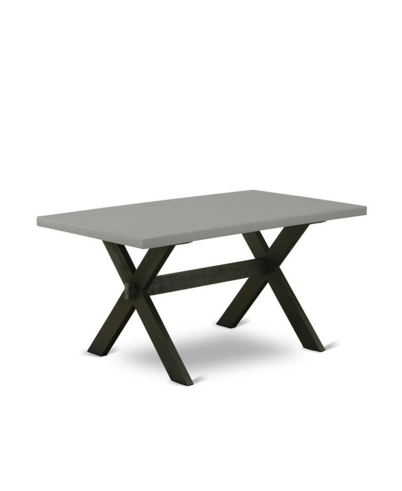 7-Pc Rubberwood Cement Table Top Shitake Linen Upholstery High Chair Back Rectangular Dining Set