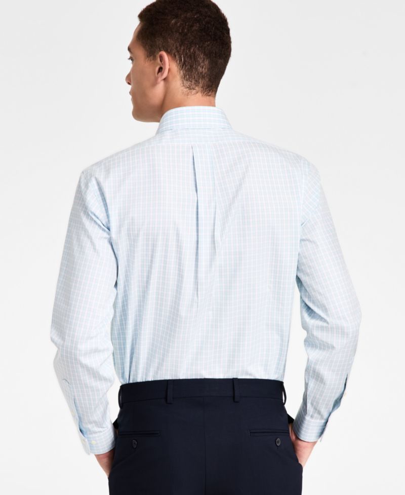 Men's Regular-Fit Non-Iron Spread Collar Gingham Pinpoint Dress Shirt
