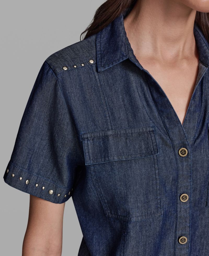 Women's Short-Sleeve Nailhead Trim Camp Shirt