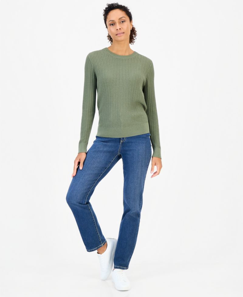 Petite Mix Stitch Crewneck Cotton Sweater, Macy's Exclusive