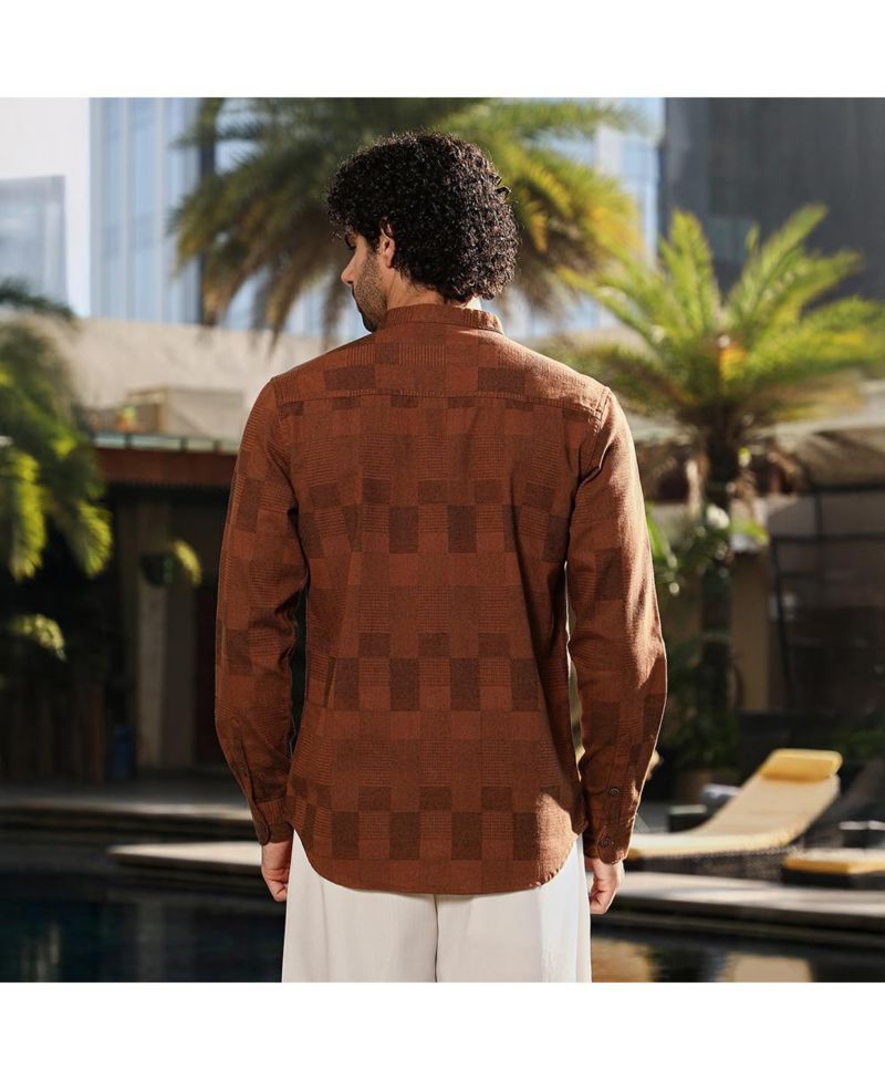 Men's Russet Brown Mandarin Utility Shirt
