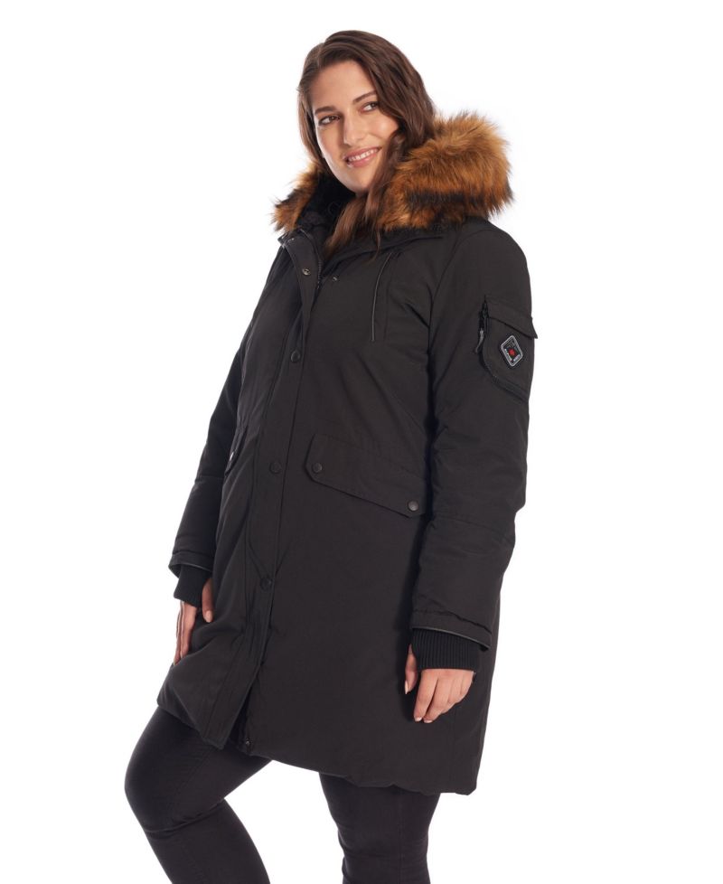 Plus Size Laurentian Long Winter Parka with Faux Fur Hood