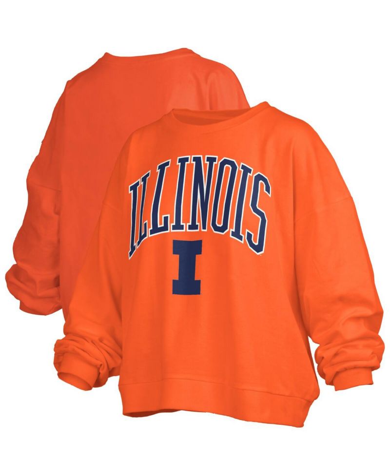 Women's Orange Illinois Fighting Illini Janise Arch Over Logo Waist Length Oversized Pullover Sweatshirt