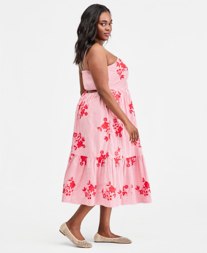 Plus Cutout-Back Tiered Cotton Midi Dress