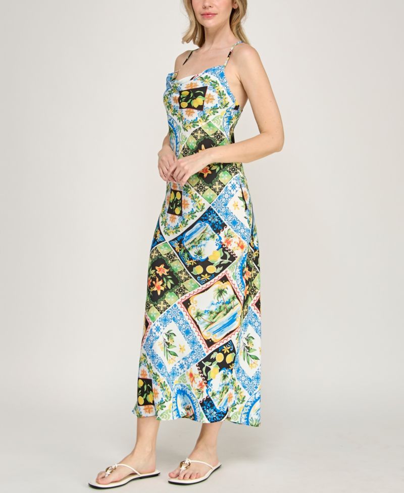Juniors' Strappy Cowl Neck Midi Dress