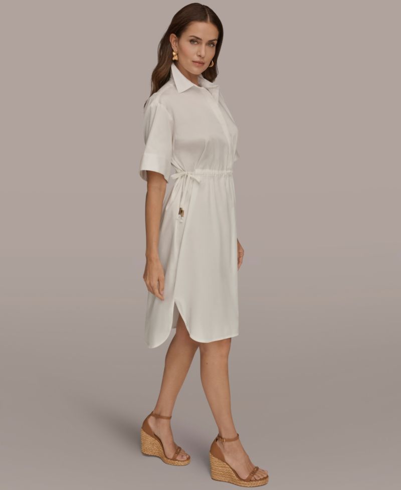 Women's Collared Drawstring Waist Dress