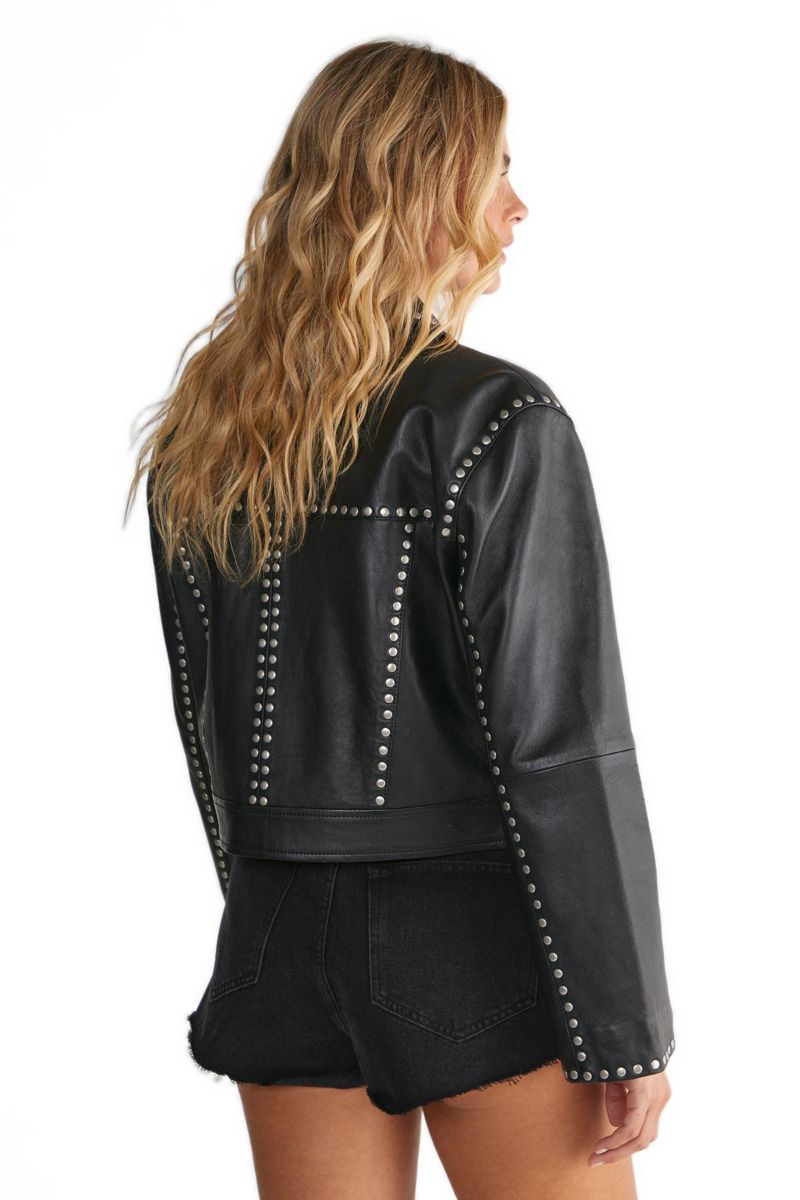 Women's Leather Studded Cropped Jacket