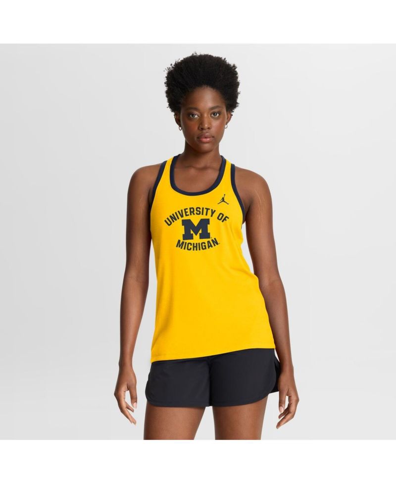 Women's Maize Michigan Wolverines Uni Name Tri-Blend Dri-FIT Racerback Tank Top