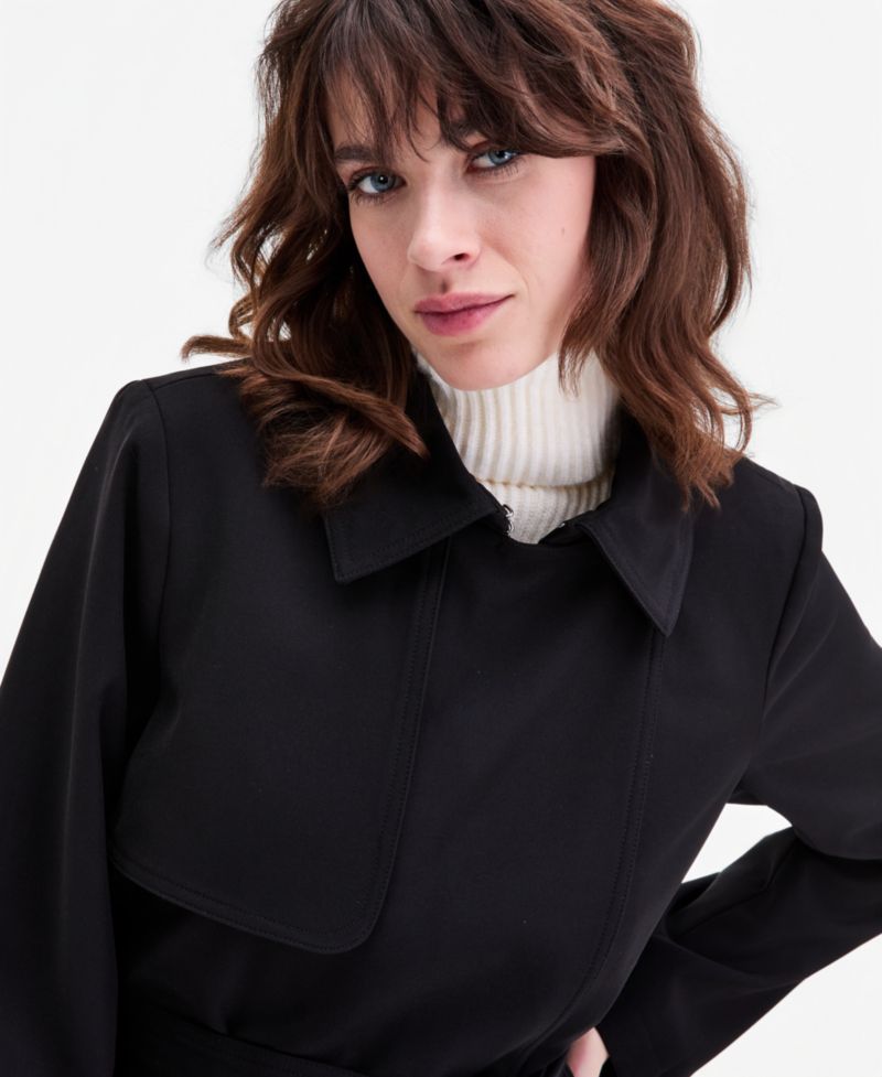 Women's Short Belted Crepe Trench Coat