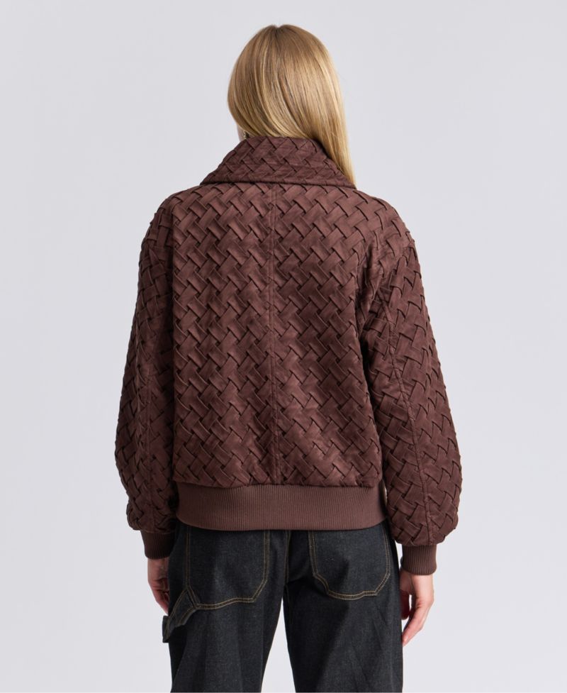 Women's Oversized Basketweave Faux Suede Bomber Coat