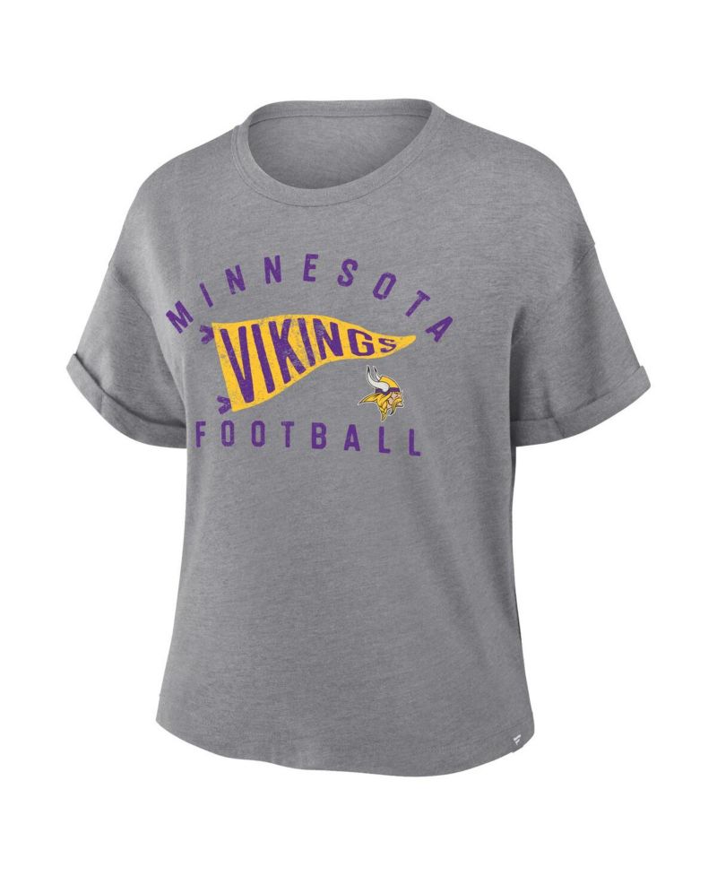 Women's Heather Gray Minnesota Vikings Pennant Wave Tribute Tri-Blend Boxy T-Shirt