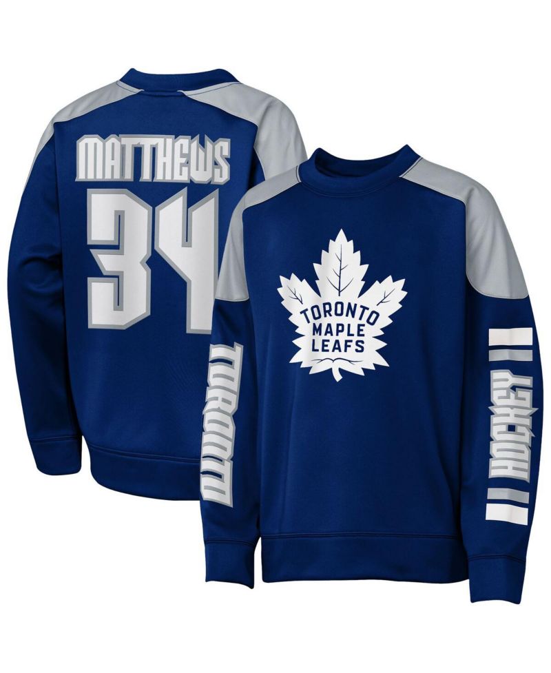 Big Boys and Girls Auston Matthews Blue Toronto Maple Leaf Best Defense Name & Number Crewneck Sweatshirt