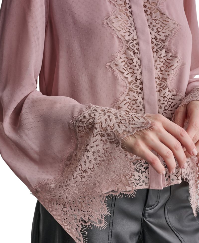 Women's High-Neck Long-Sleeve Lace Blouse