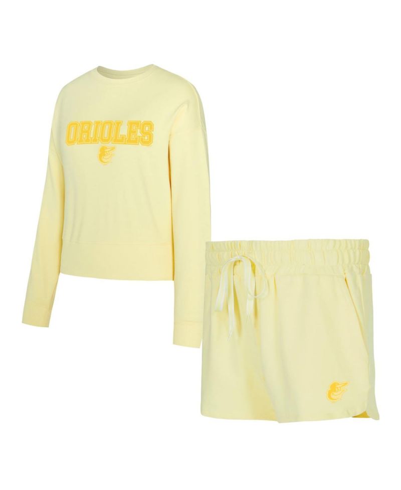 Women's Yellow Baltimore Orioles Elevation Tri-Blend Long Sleeve Top and Shorts Set