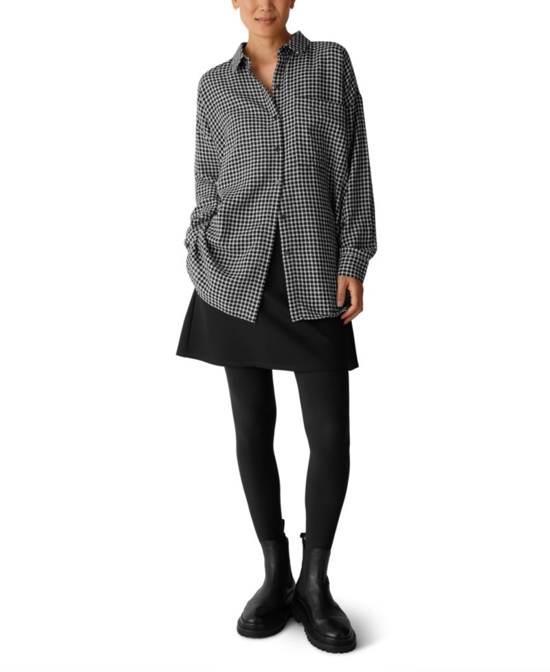 Women's Wool-Cotton Check Long-Sleeve Button-Down Shirt