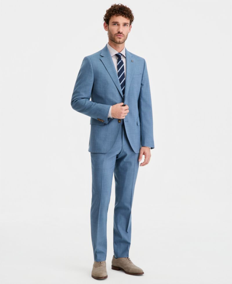 Men's Modern-Fit Wool-Blend Light Blue Solid Suit Separates