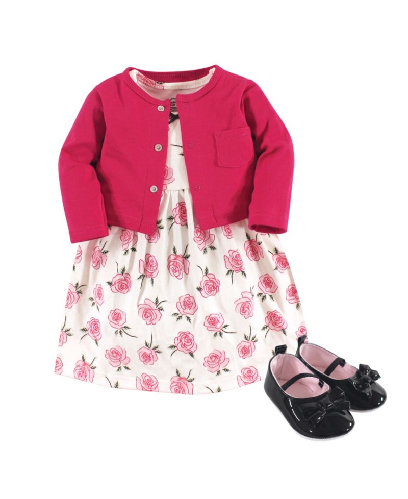 Treasure Three-Piece Cotton Outfit Dress, Cardigan & Footwear
