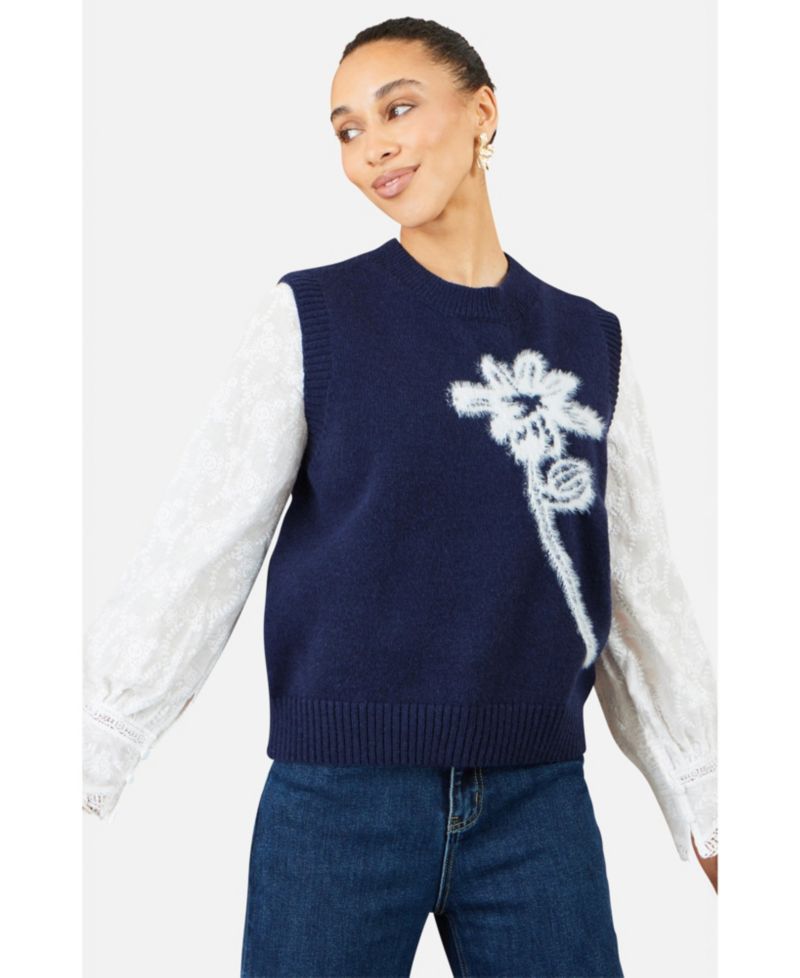 Women's Crewneck Floral Sleeveless Sweater Vest