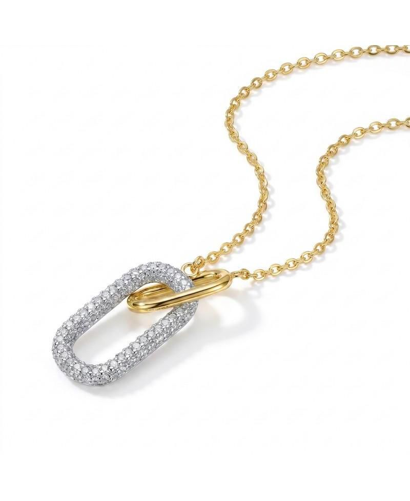 Radiant CZ Two-Tone Texture Interlocking Links Necklace