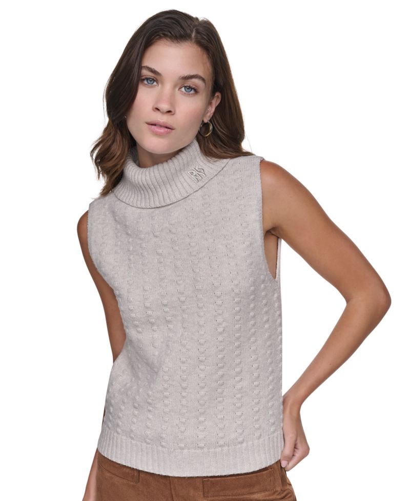 Women's Sleeveless Bobble-Stitch Turtleneck Vest