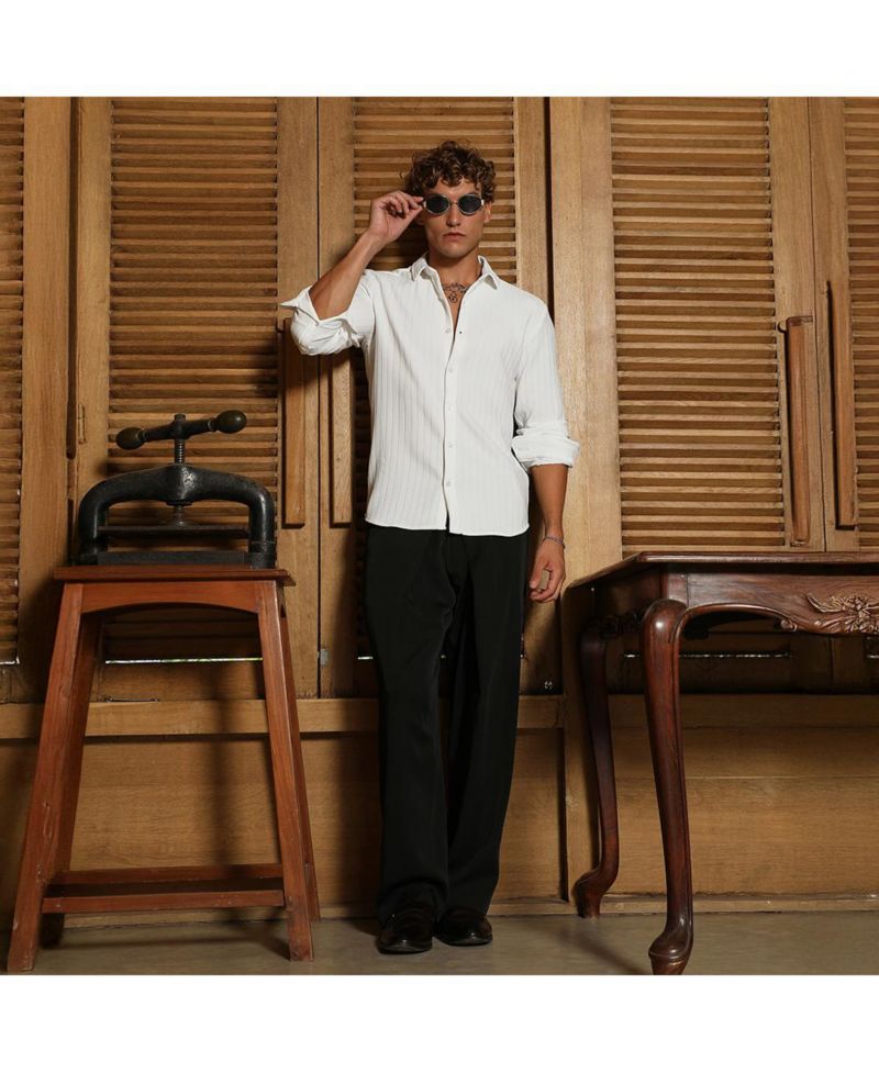 Men's Chalk White Chevron-Panel Tactile Shirt