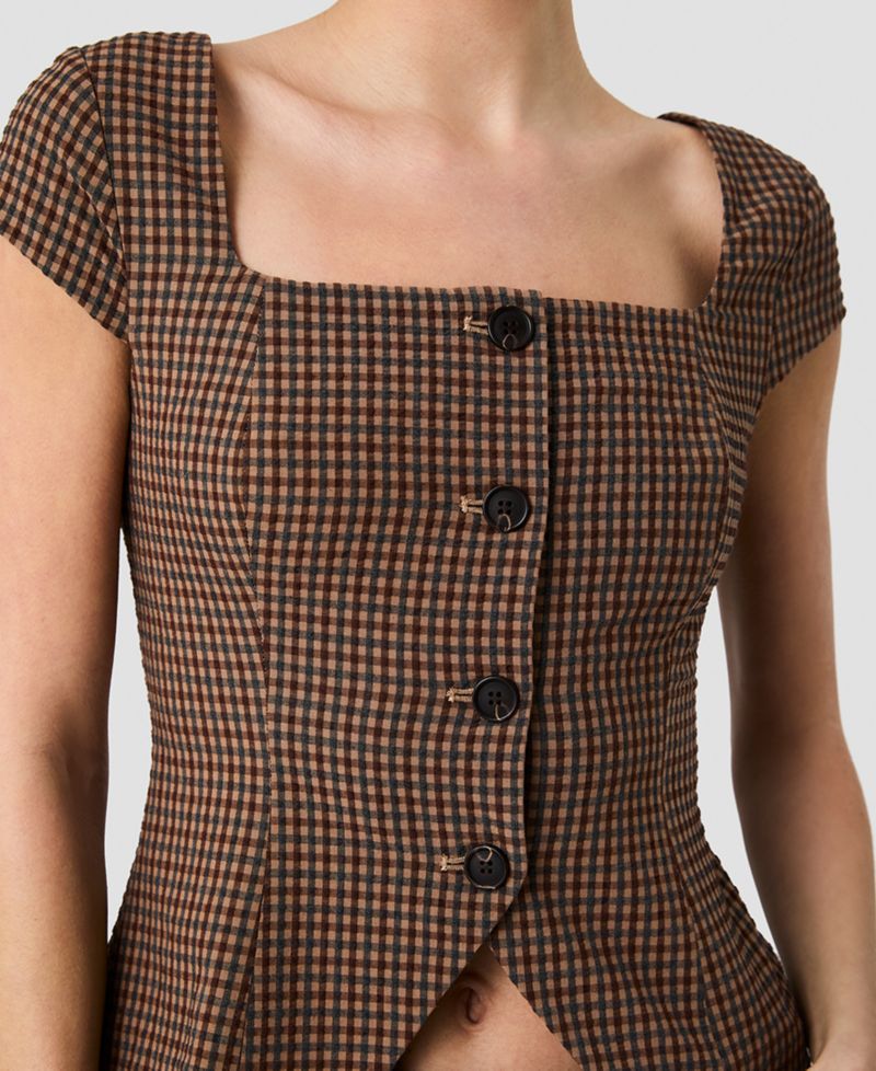 Women's Diana Square Neck Gingham Print Top