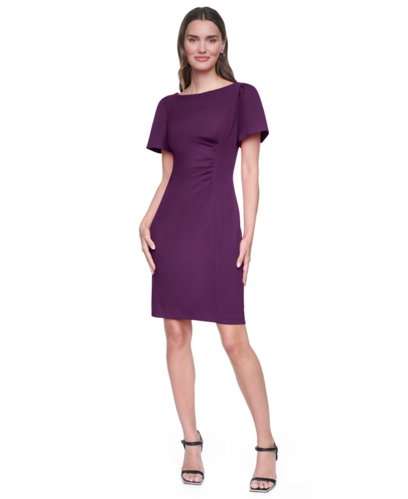 Women's Short-Sleeve Boat Neck Ruched Dress