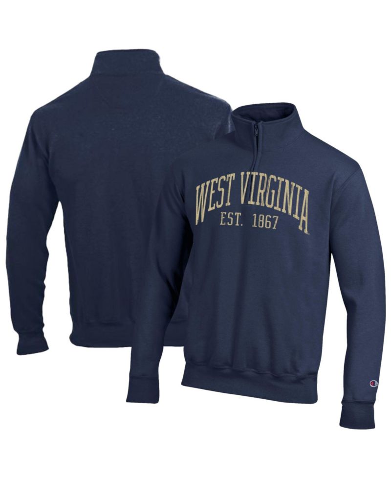 Men's Navy West Virginia Mountaineers Powerblend Quarter-Zip Pullover Sweatshirt