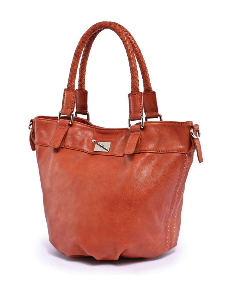 Pumpkin Small Leather Crossbody Bucket Bag