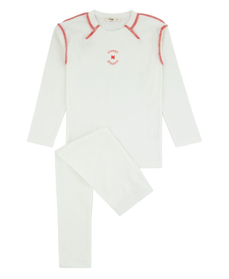 Girls' 7-16 Sweet Seams Cotton-Blend Long-Sleeve Contrast Exposed Shoulder Seams Top and Pants, 2-Piece Pajama Set