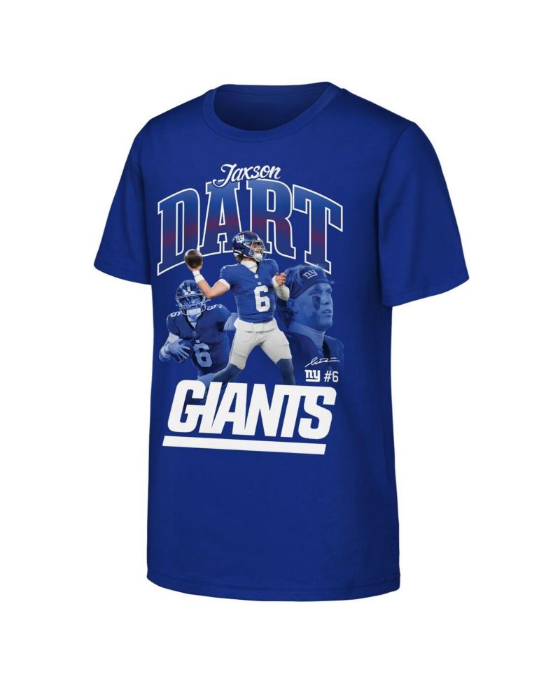 Big Boys and Girls Jaxson Dart Royal New York Giants Triple Pic T-Shirt