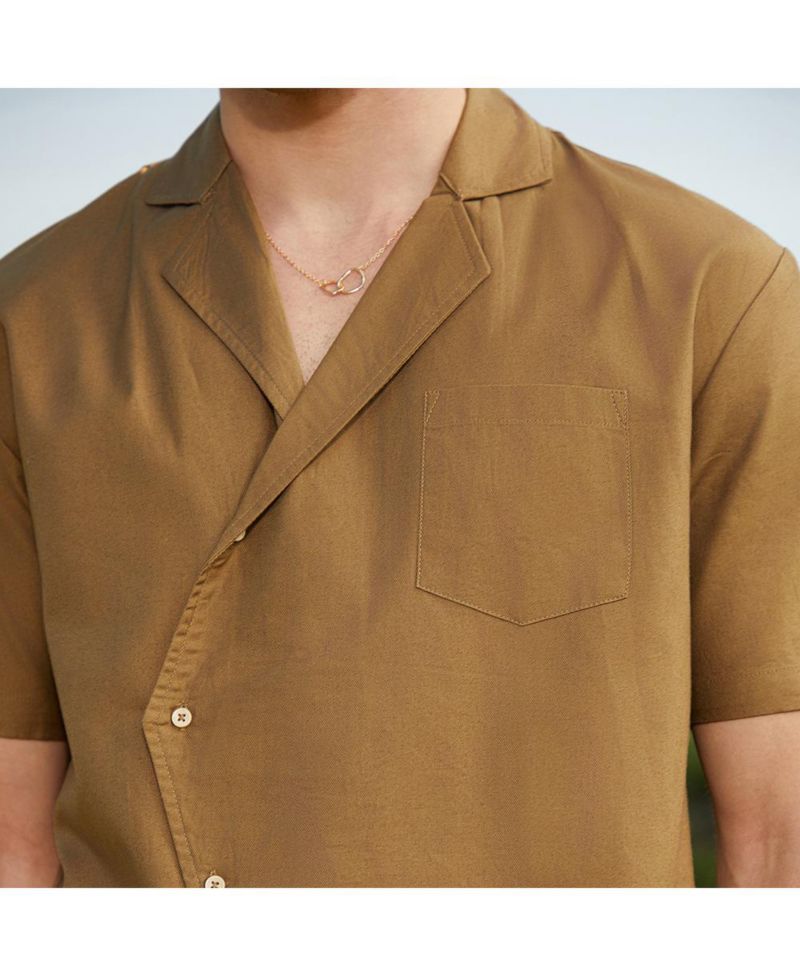 Men's Camel Brown Asymmetrical Cuban Shirt