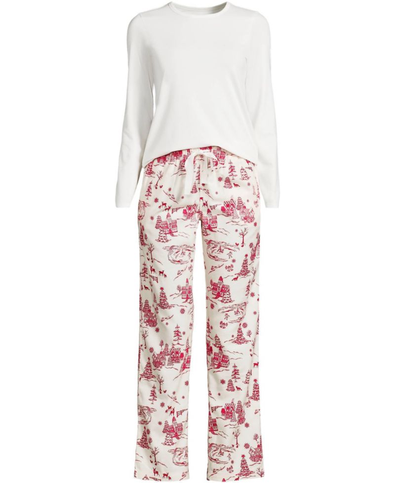 Women's Pajama Gift Set - Knit Long Sleeve Top and Flannel Pants