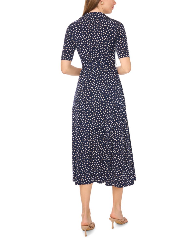 Women's V-Neck Collar and Trim Midi Dress