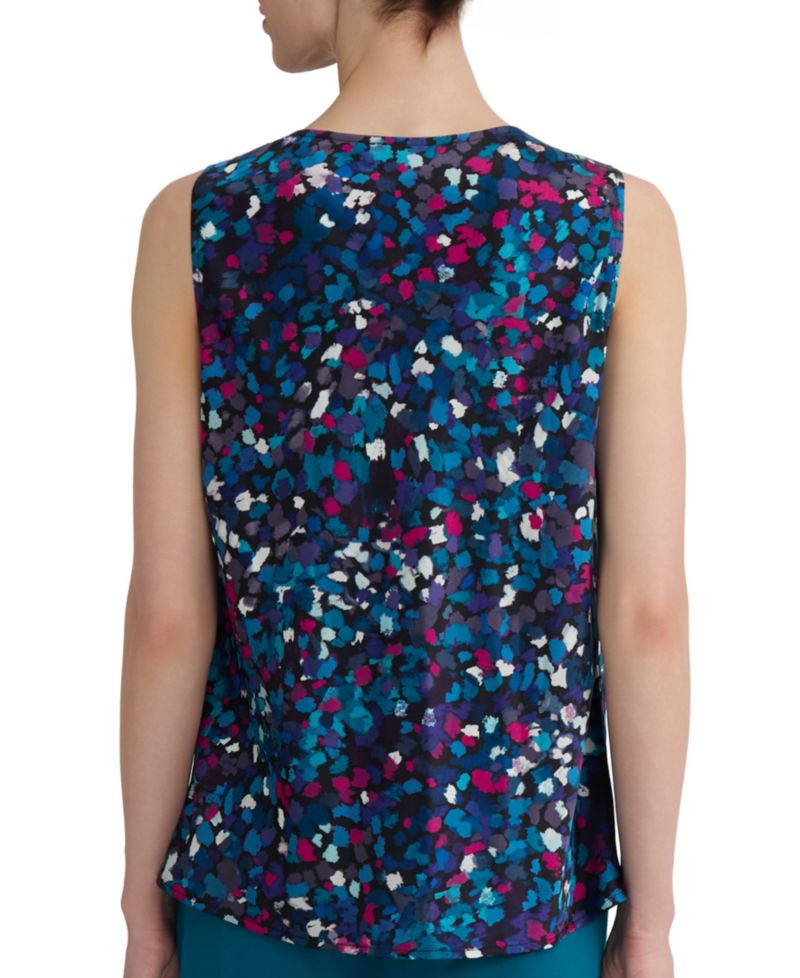 Women's Printed Pleated Cowlneck Sleeveless Top