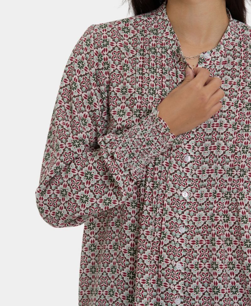 Women's Pleated Peasant Blouse Long Sleeve Top