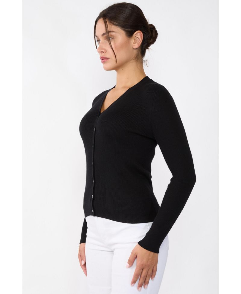 Women's 100% Cashmere V-Neck Cardigan Sweater | Ribbed Tissue Weight Cashmere Sweaters