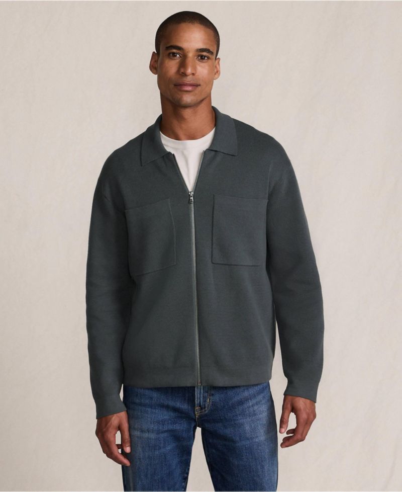 Men's Long Sleeve Fine Gauge Cotton Full Zip Chore Coat