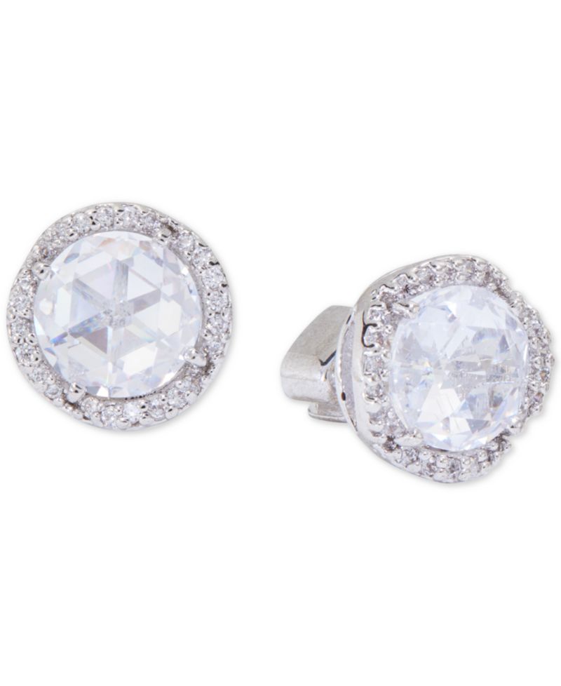 Silver-Tone Pav&eacute; & Large Crystal Round Stud Earrings