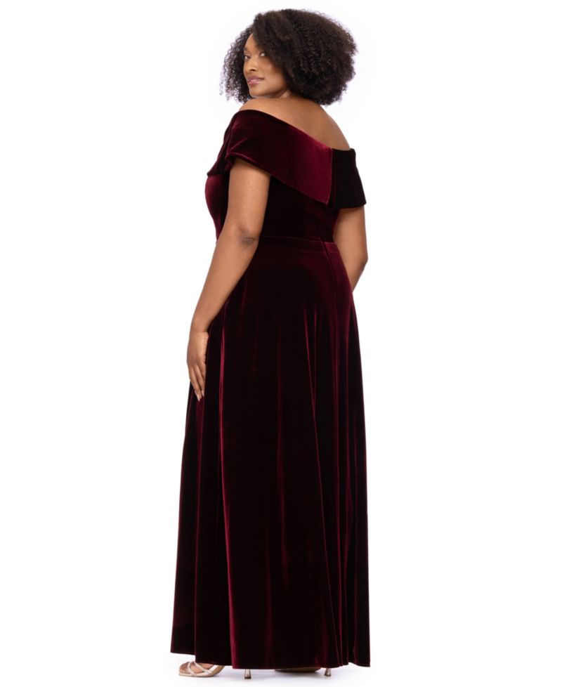Plus Size Velvet Off-the-Shoulder A-Line Gown