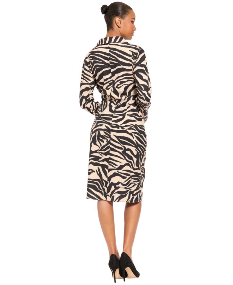 Women's Wrap Long-Sleeve Animal-Print Midi Dress