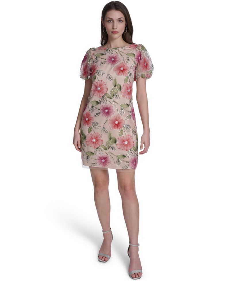 Petite Puff-Sleeve Boat Neck T-Body Dress